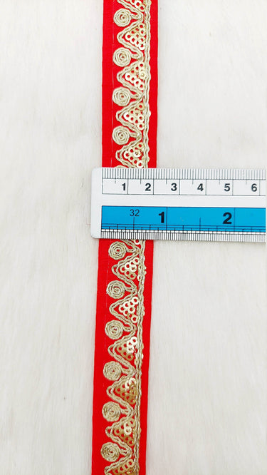 Red Pink Art Silk Trim with Gold Embroidery and Gold Sequins Indian Sari Border Trim By 3 Yards Decorative Trim Craft Lace